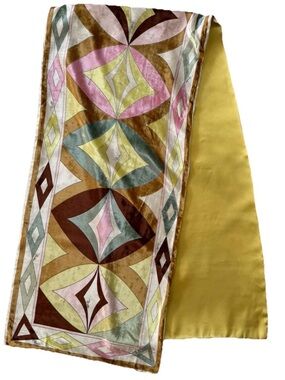 Emilio Pucci Vintage Stole Geometric Multicolor Silk Oblong Scarf 30x52 Preppy